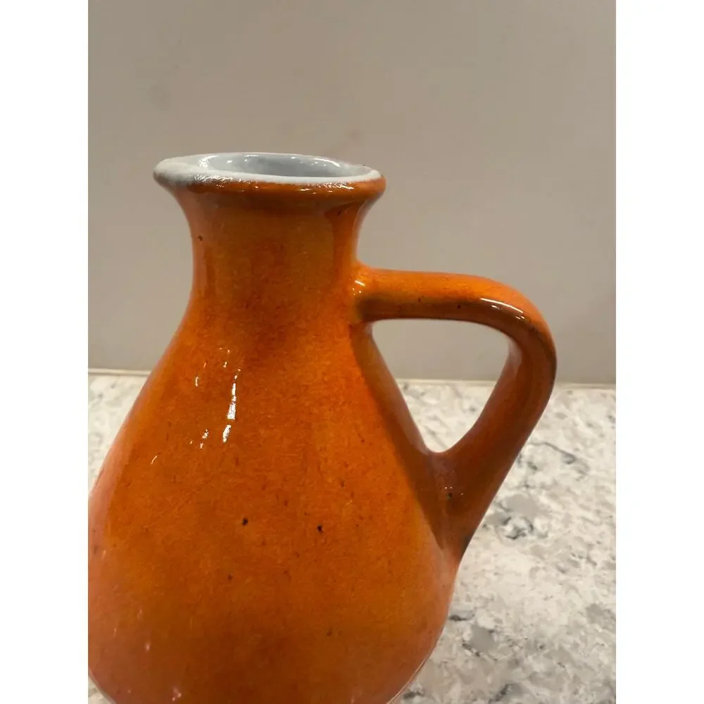 Vintage Signed Pottery Mini Vase / Pitcher Orange Speckled 6